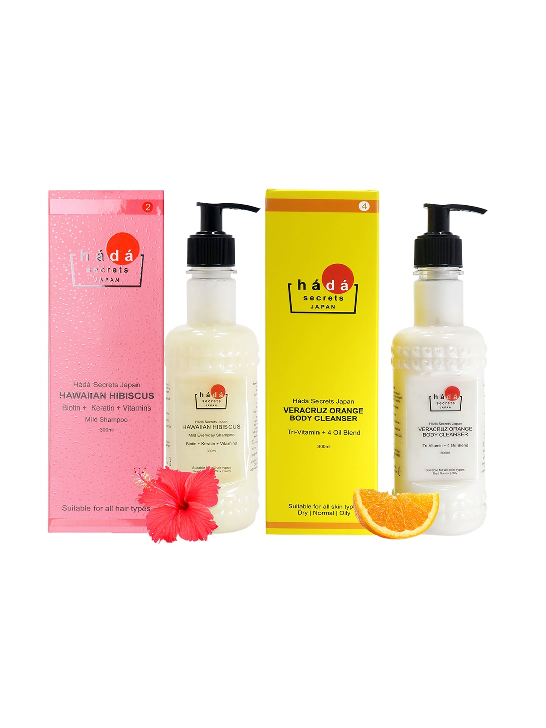 

Hada Secrets Japan Veracruz Orange Body Wash With Hibiscus Shampoo, White