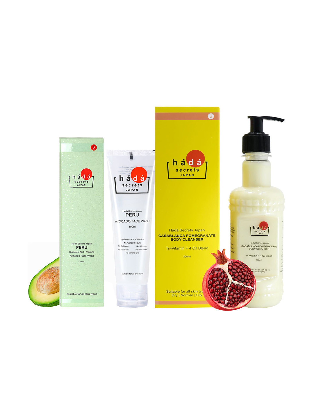 

Hada Secrets Japan Set Of 2 Peru Avocado Face Wash & Casablanca Pomegranate Body Cleanser, White