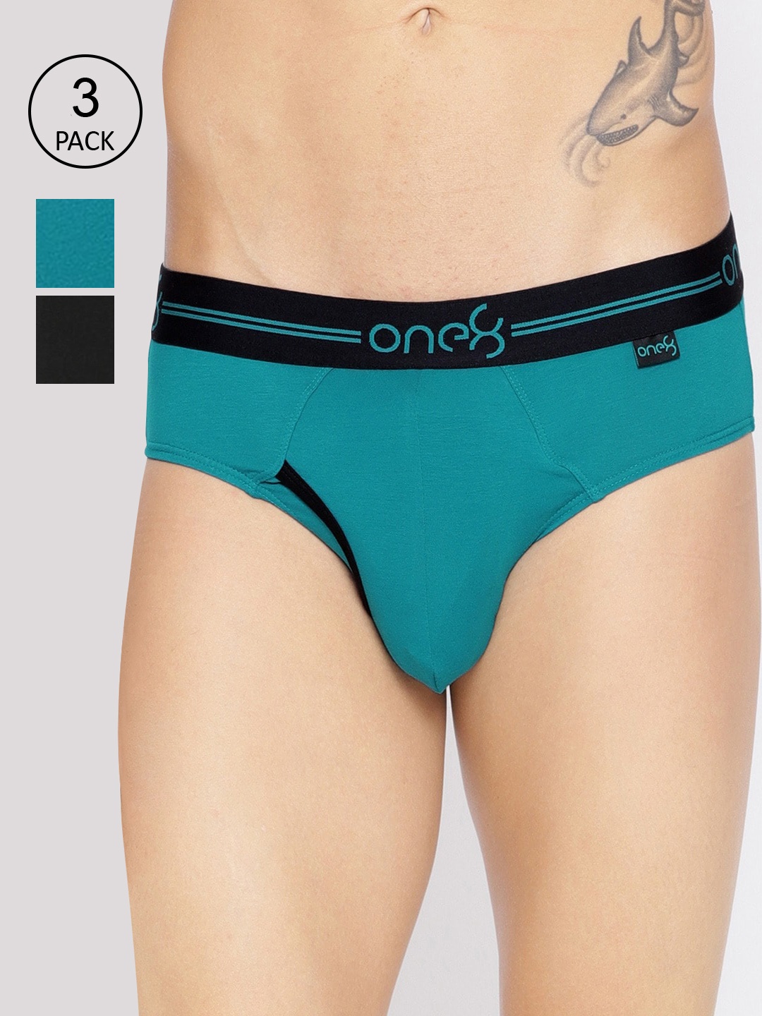 

one8 by Virat Kohli Men Pack of 3 Briefs 205-PO3-Seagreen/Seagreen/Black-Seagreen