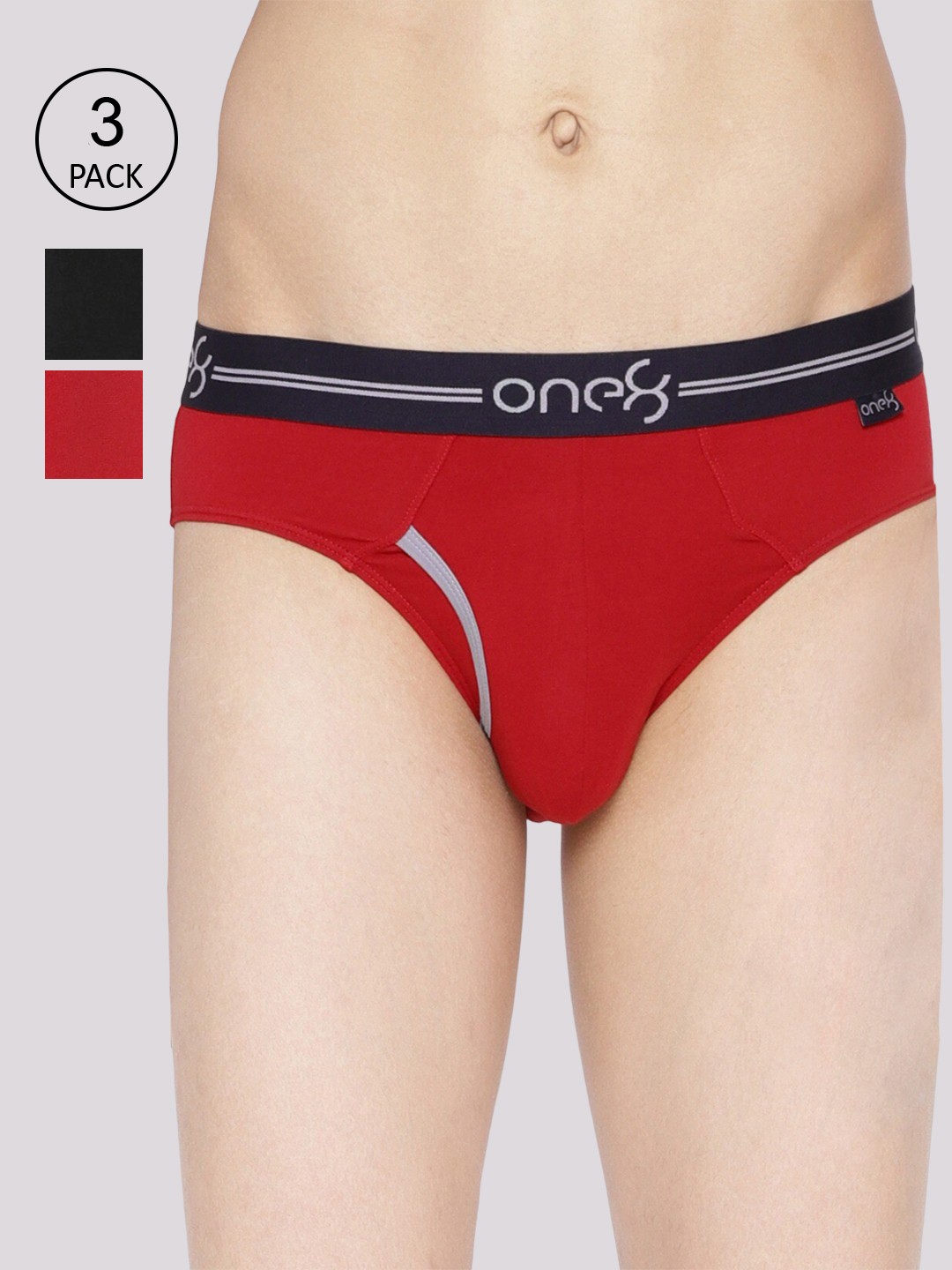 

one8 by Virat Kohli Men Pack Of 3 Basic Briefs 205-PO3-Brickred/Brickred/Black, Red