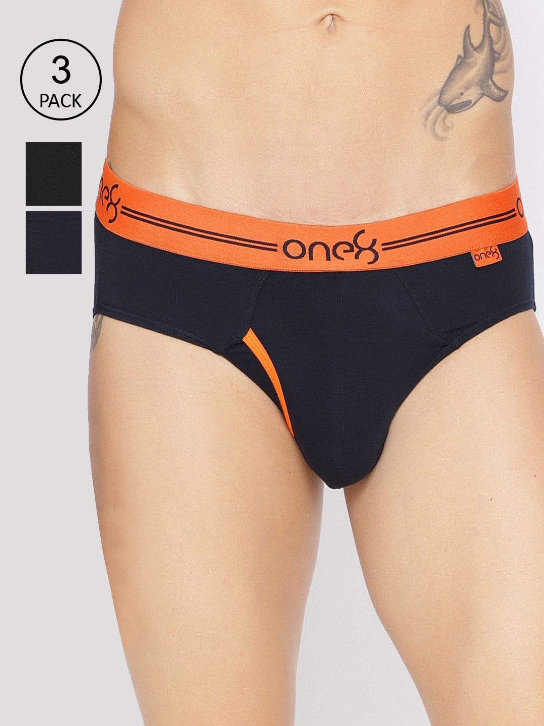 

one8 by Virat Kohli Men Pack Of 3 Solid Basic Briefs 205-PO3-Navy, Navy blue