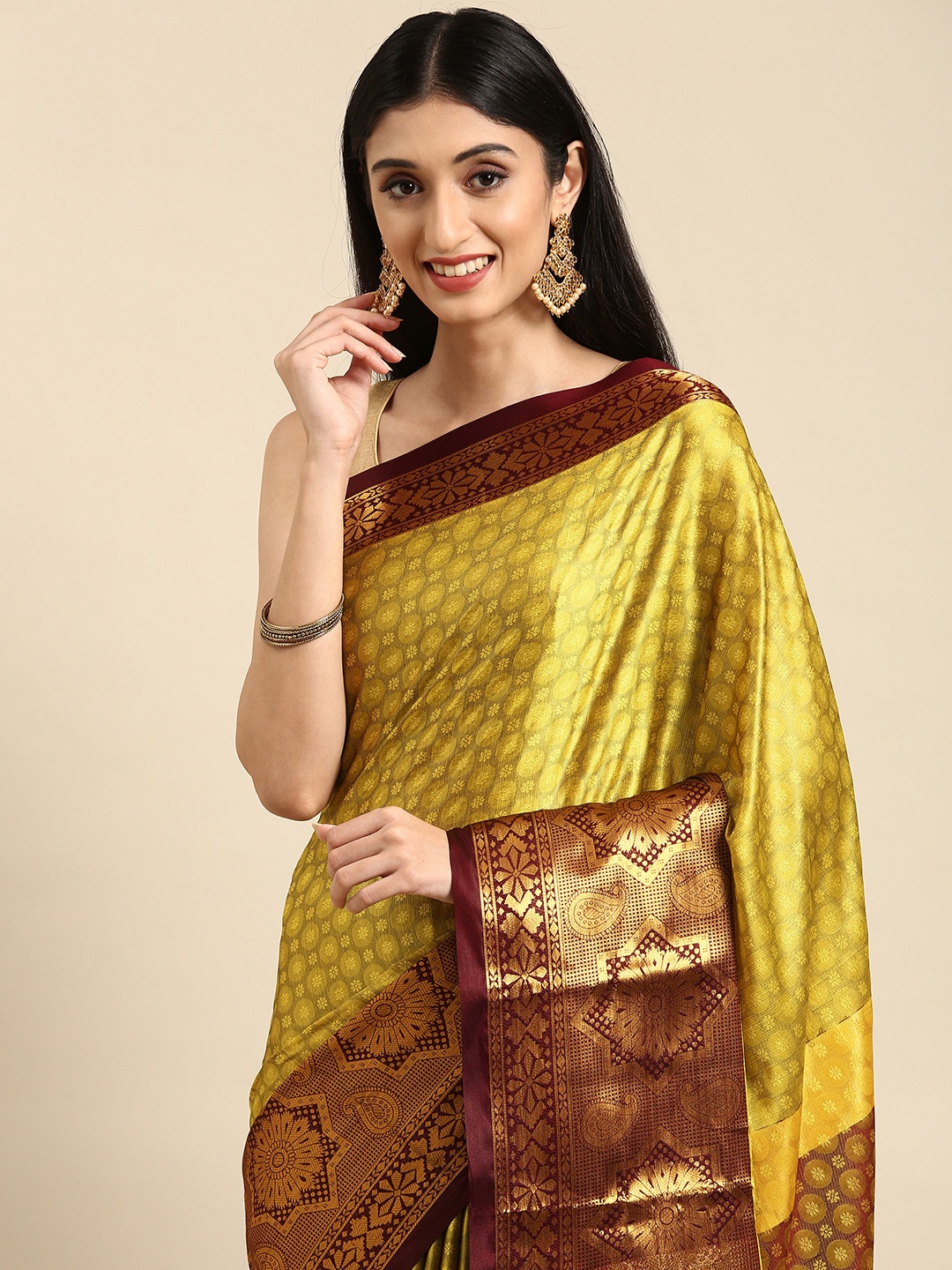 

Anouk Green & Maroon Woven Design Silk Blend Banarasi Saree