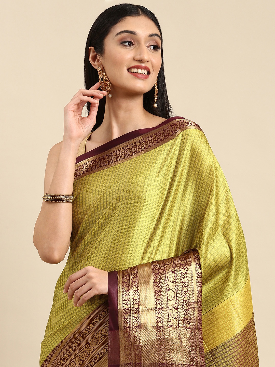 

Anouk Green & Maroon Woven Design Silk Blend Banarasi Saree