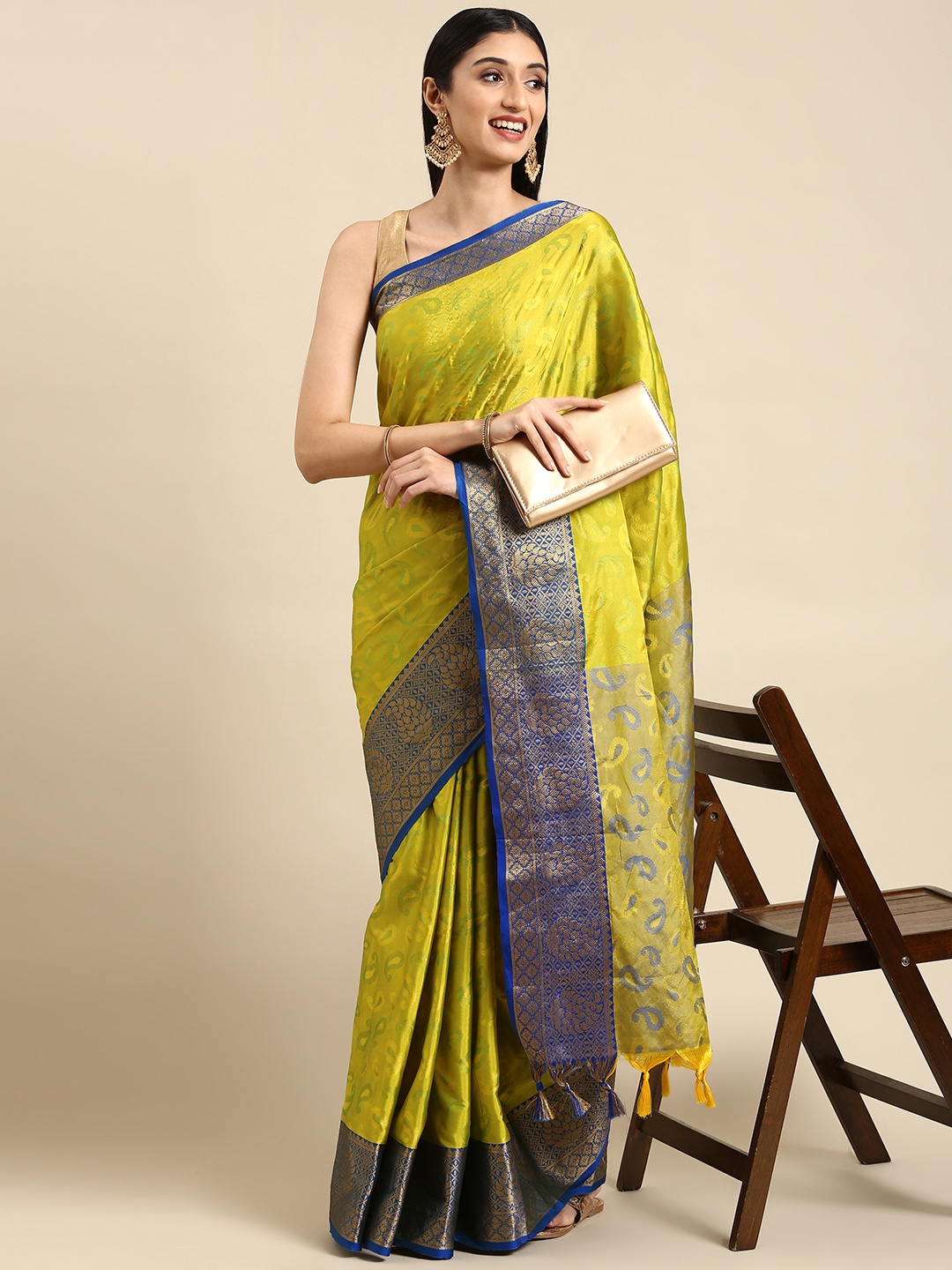 

Anouk Green & Navy Blue Woven Design Silk Blend Banarasi Saree