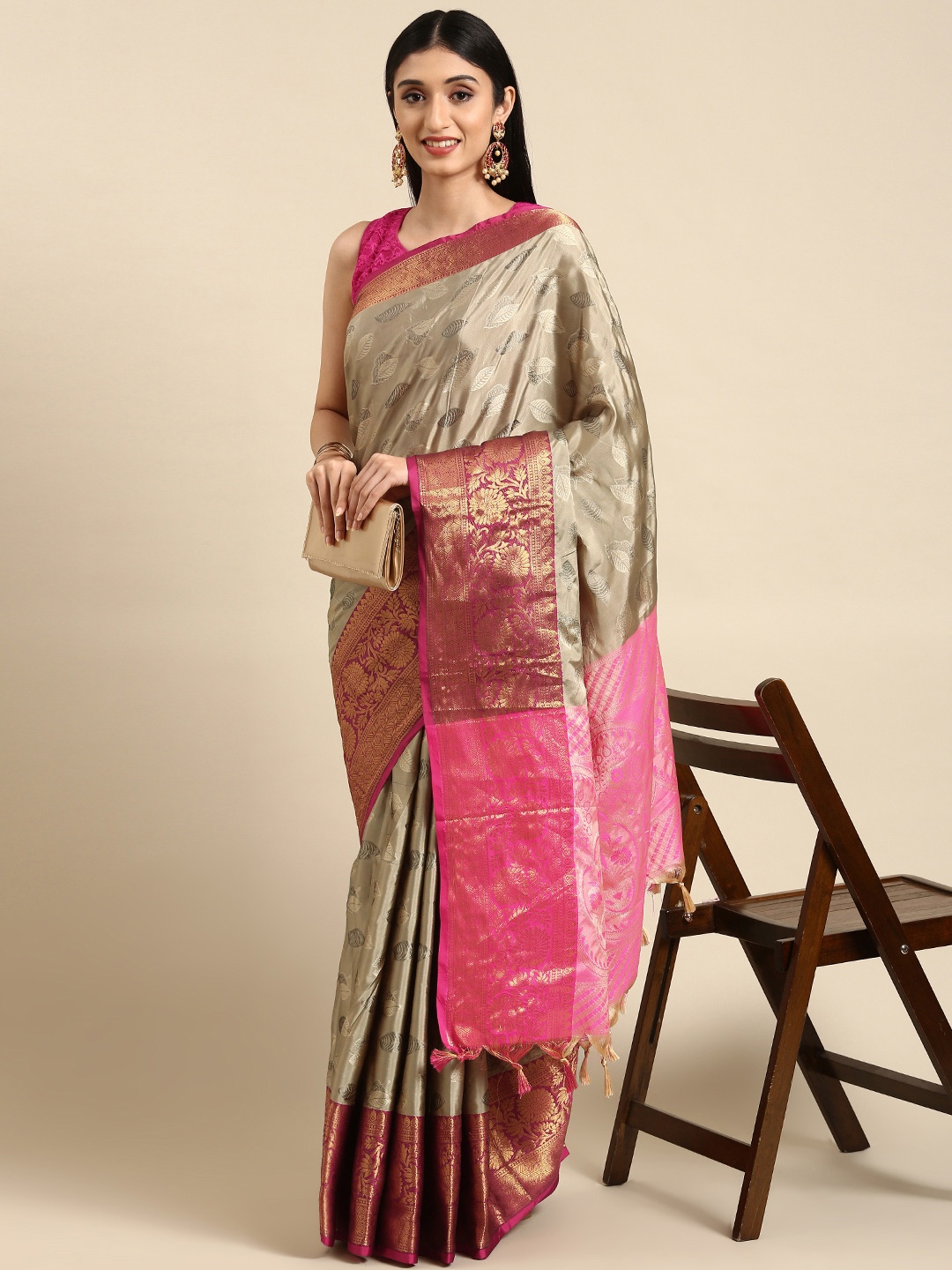 

Anouk Beige & Red Woven Design Silk Blend Banarasi Saree