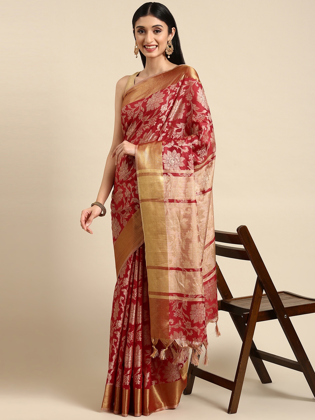 

Anouk Red & Golden Woven Design Silk Blend Banarasi Saree