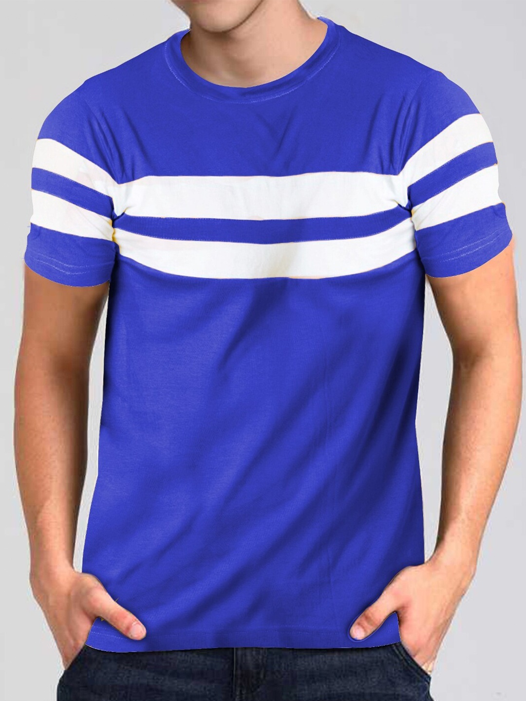 

Rodzen Boys Blue Striped Pure Cotton T-shirt