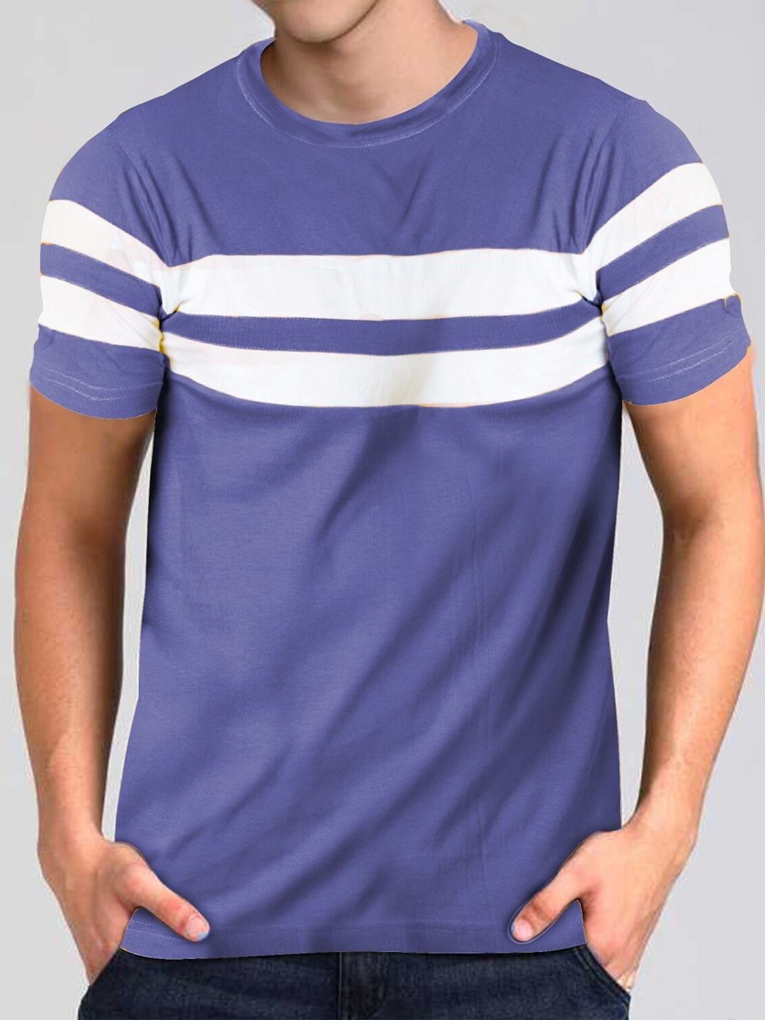

Rodzen Boys Blue & White Striped Pure Cotton T-shirt