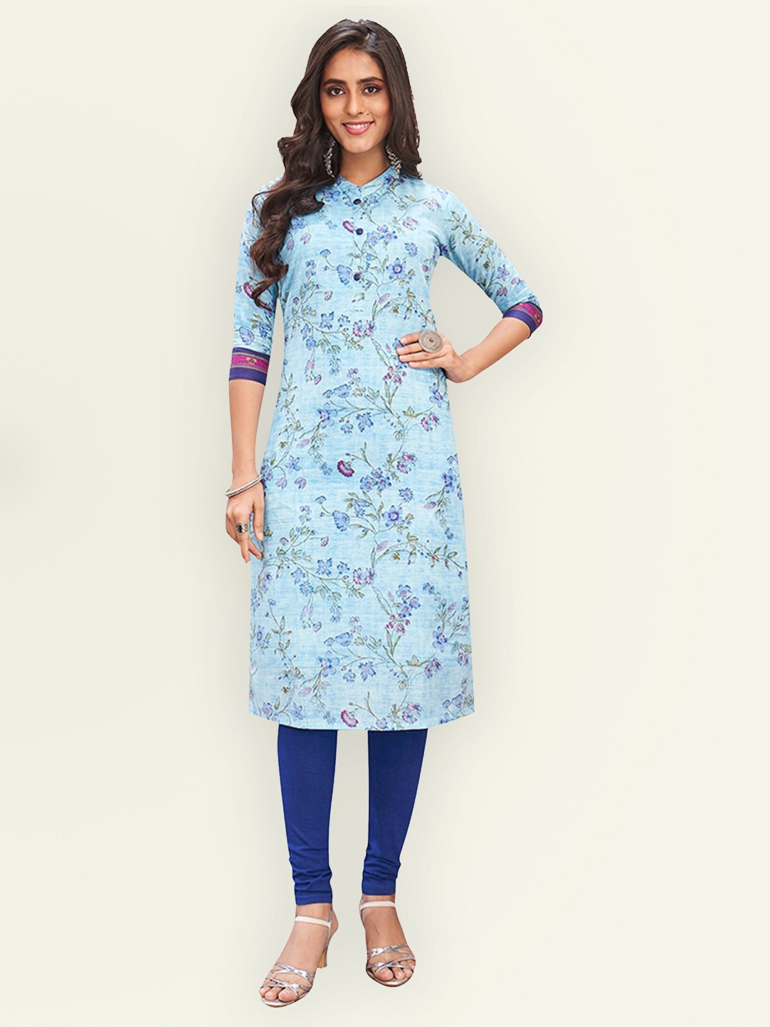 

Jevi Prints Women Blue Floral Printed Pure Cotton Kurta