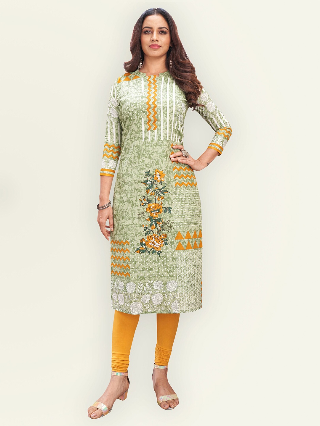 

Jevi Prints Women Green Floral Printed Pure Cotton Kurta