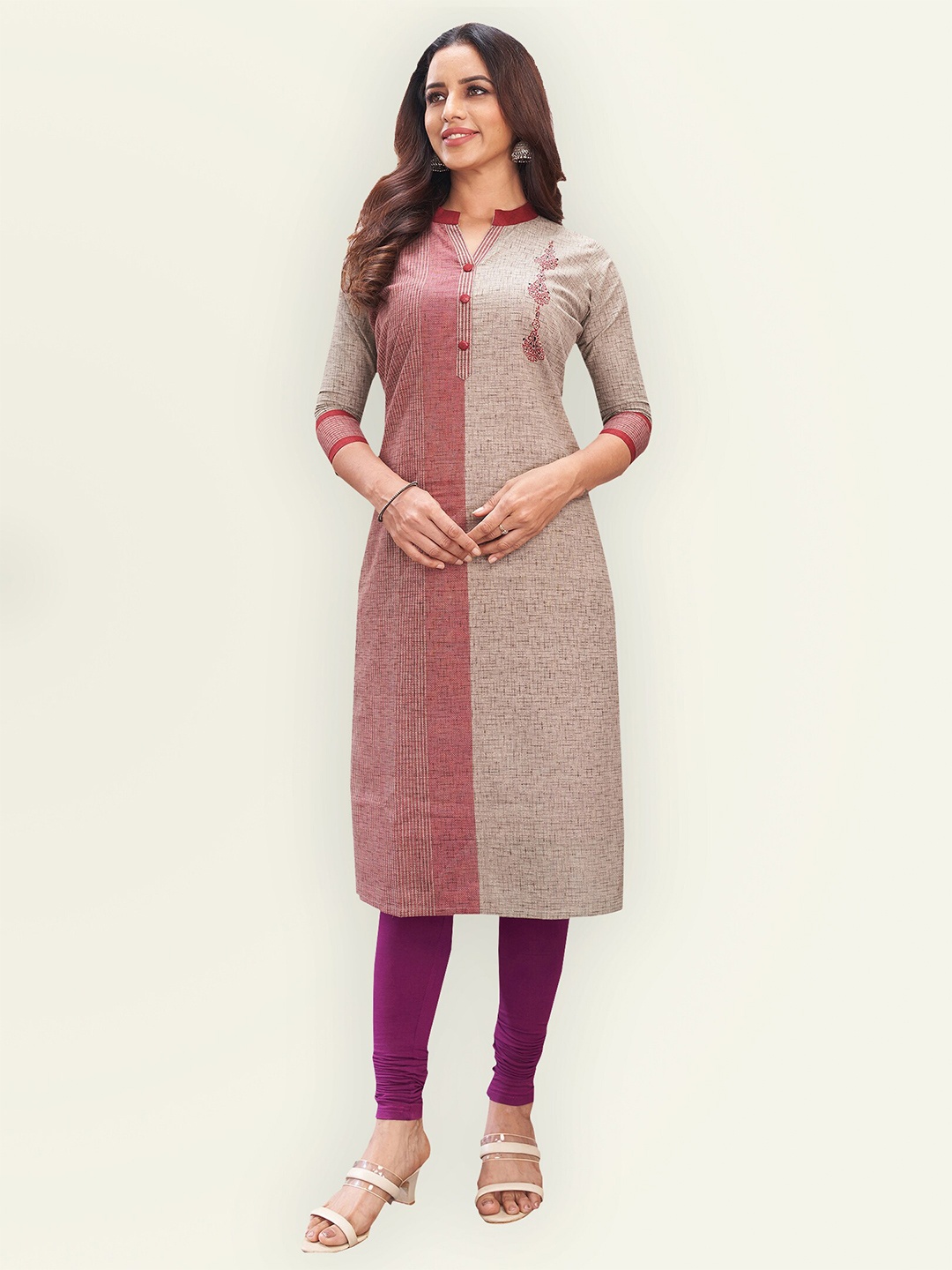 

Jevi Prints Women Grey & Maroon Ethnic Motifs Printed Pure Cotton Kurta