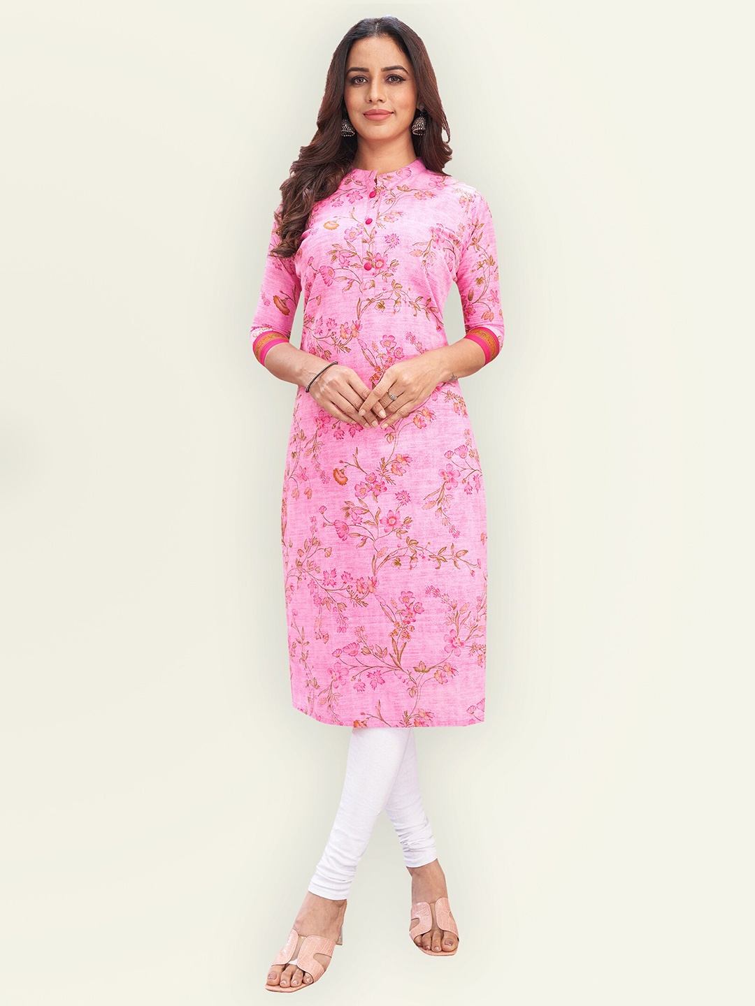 

Jevi Prints Women Pink Floral Printed Pure Cotton Kurta