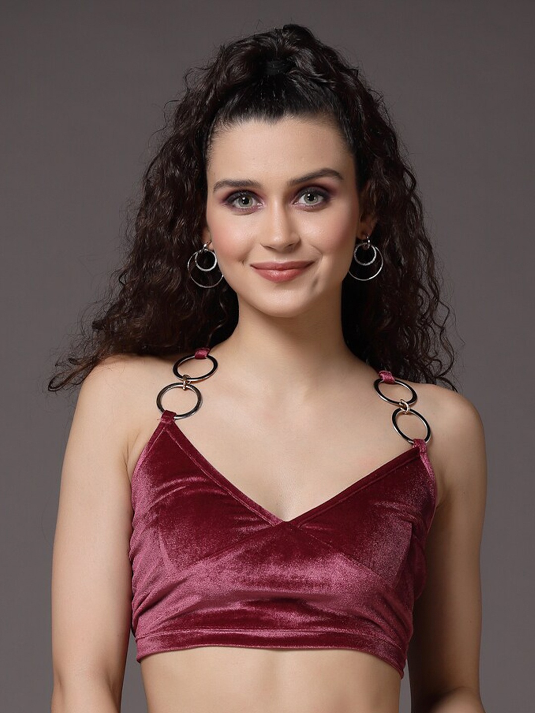 

KASSUALLY Burgundy Velvet Bralette Crop Top