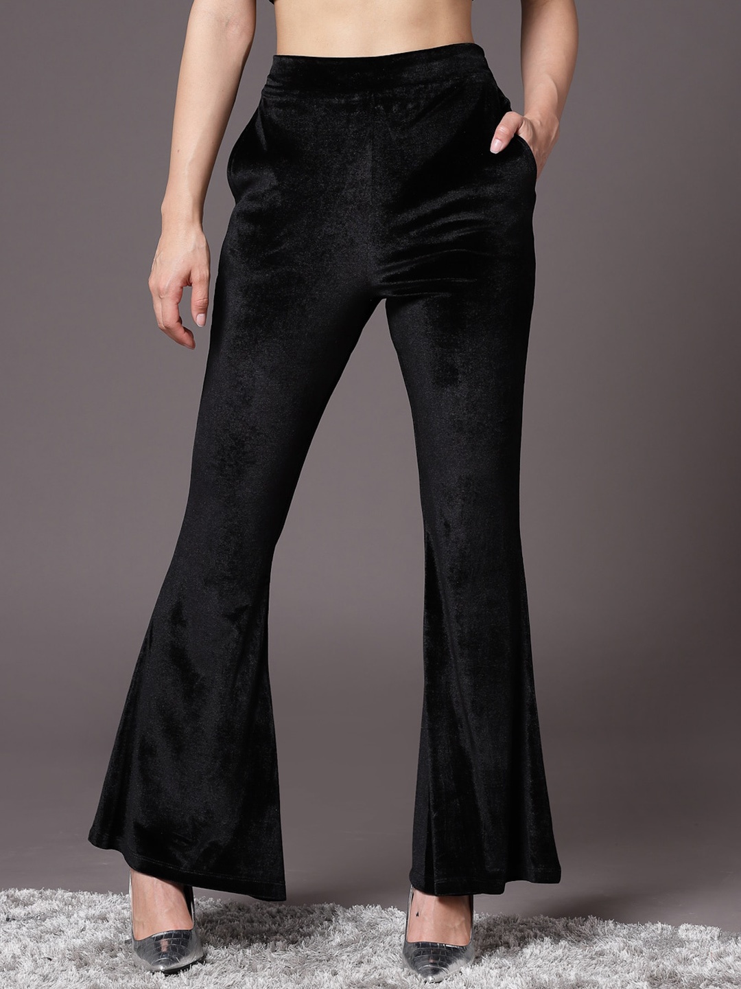 

KASSUALLY Women Black Flared Trousers