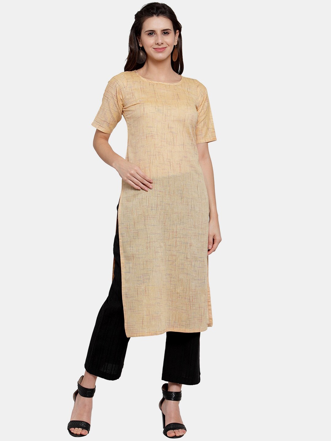 

Aarsha Women Brown Woven Design Abstract Straight Fit Cotton Kurta