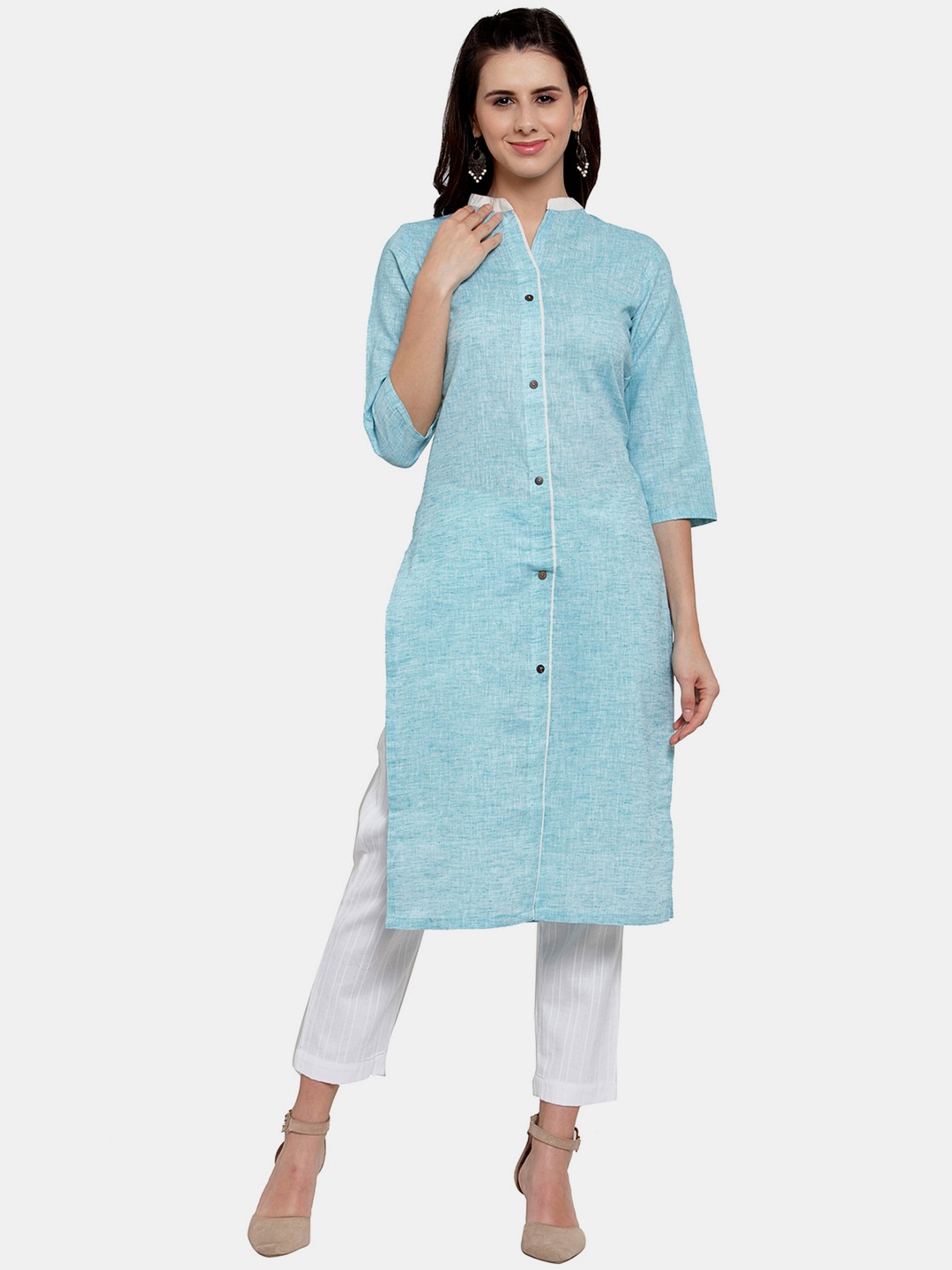 

Aarsha Women Blue Solid Straight Fit Cotton Kurta