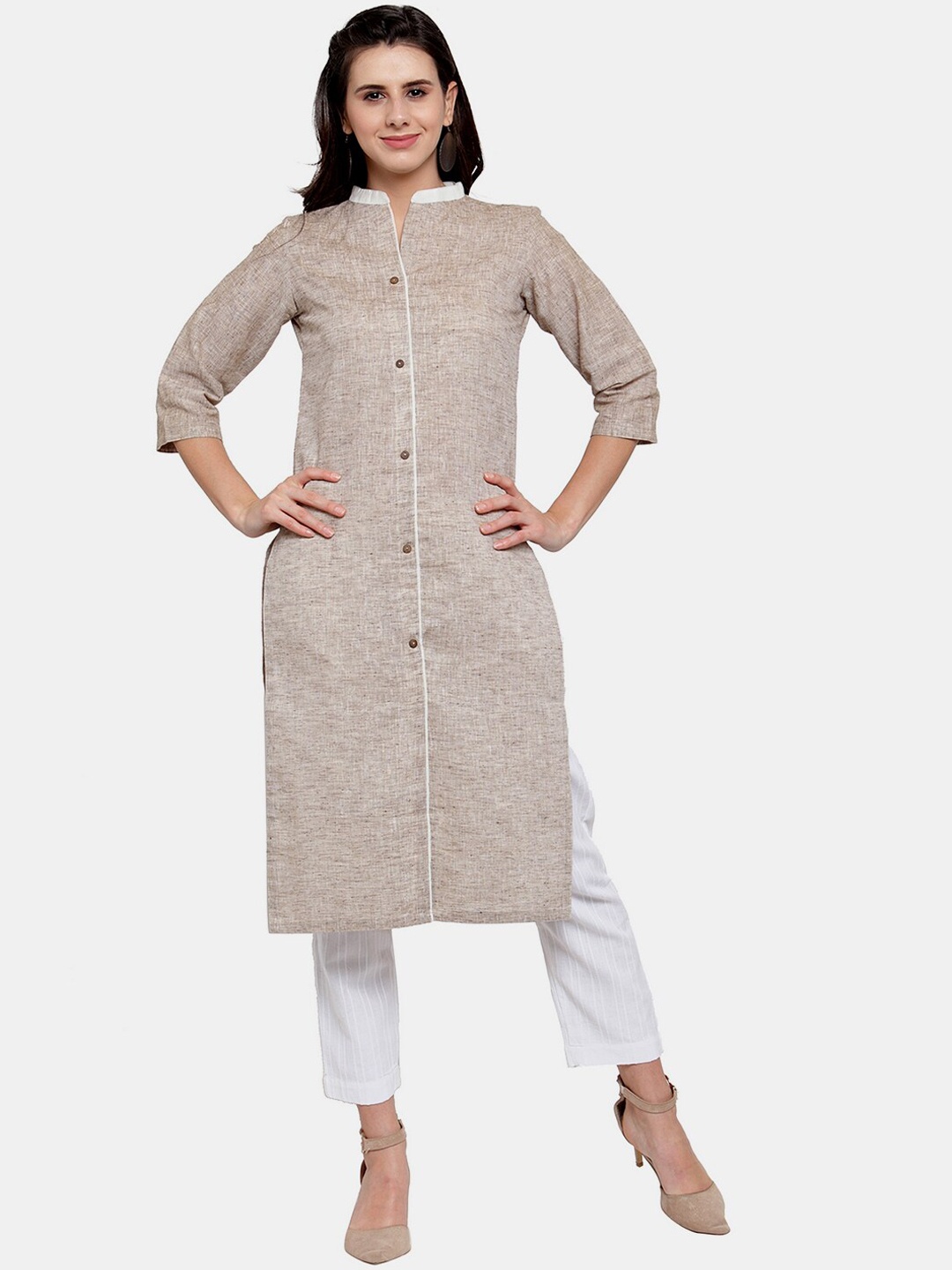 

Aarsha Women Brown Solid Straight Fit Cotton Kurta