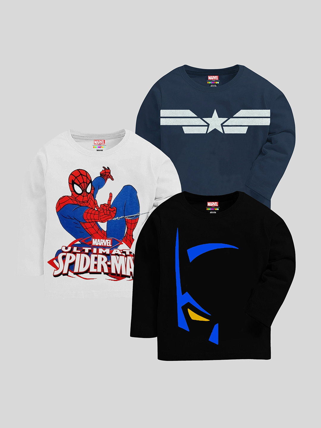 

KUCHIPOO Boys Pack Of 3 Spider-Man Printed T-shirt, White