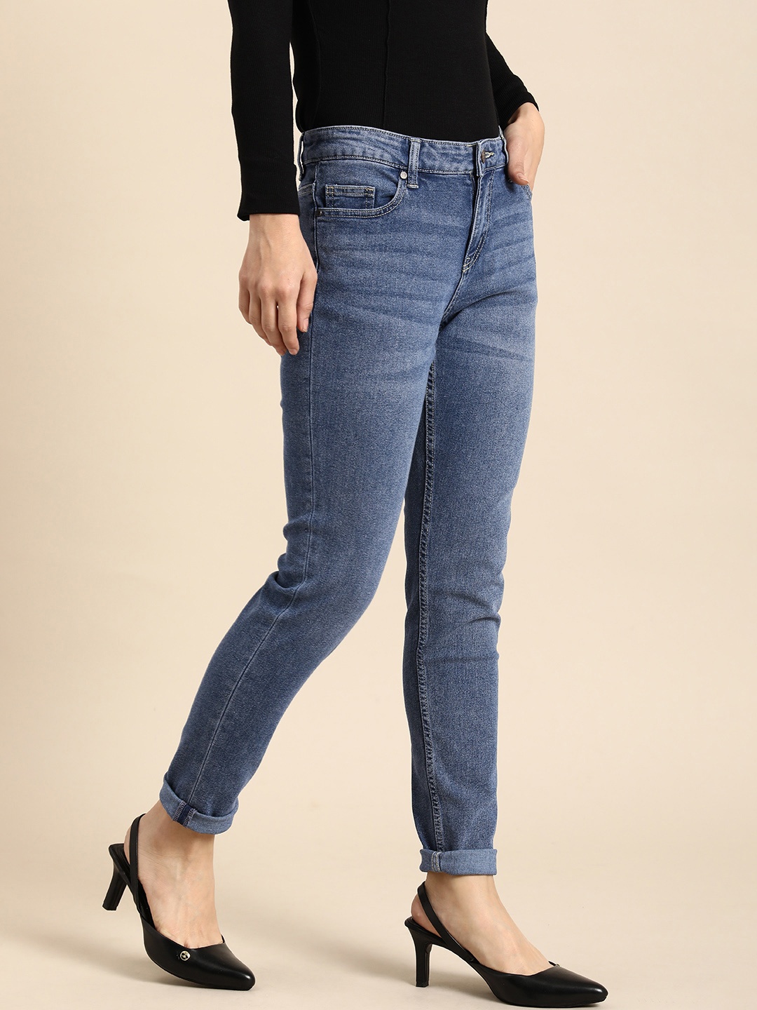 

all about you Women Skinny Fit Light Fade Mid-Rise Stretchable Jeans, Blue