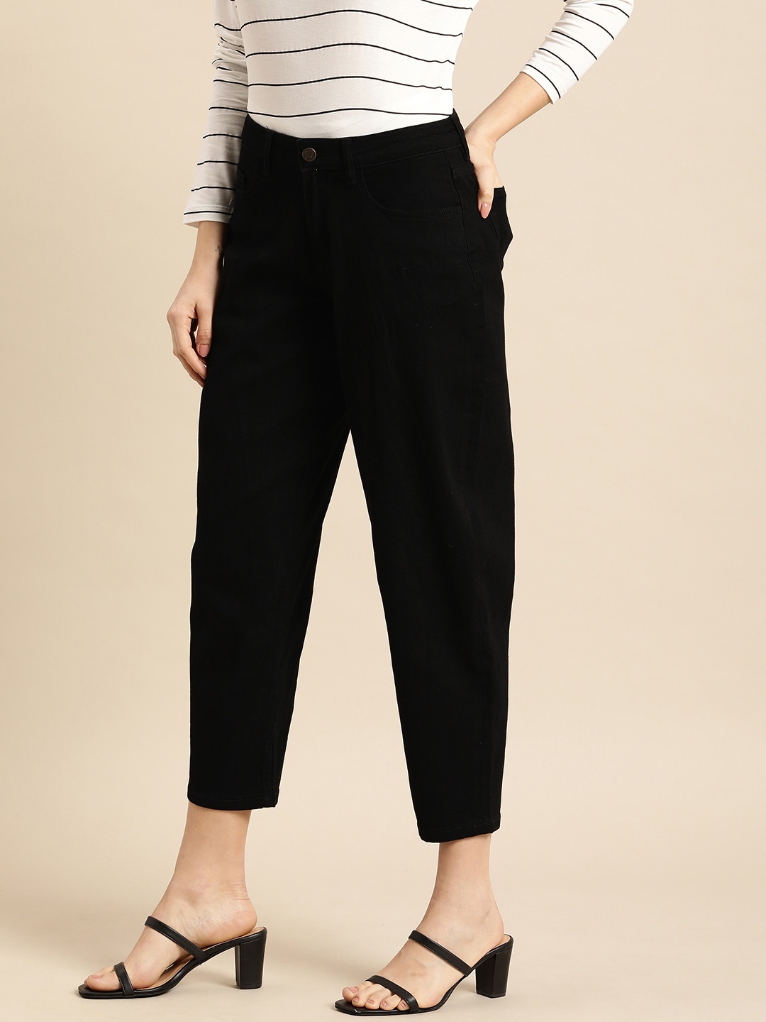 

all about you Women Slouchy Fit Stretchable Cropped Jeans, Black