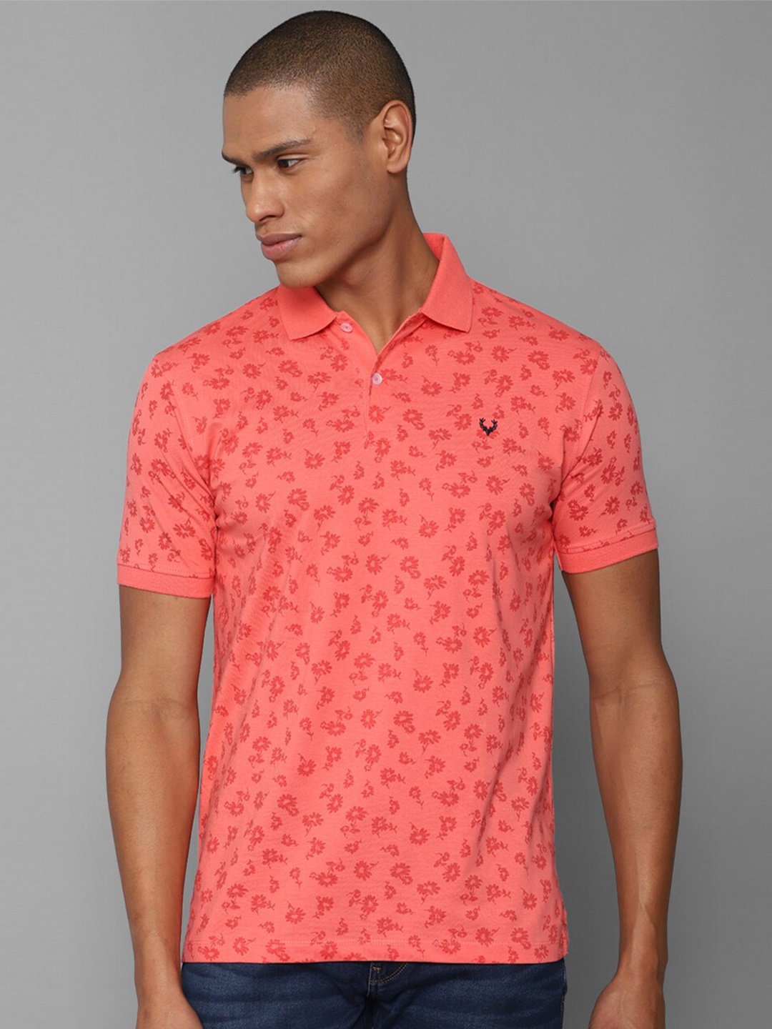 

Allen Solly Floral Printed Polo Collar Pure Cotton T-shirt, Pink