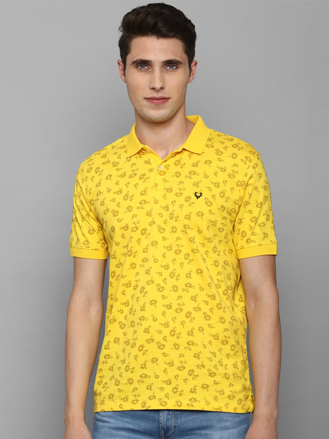 

Allen Solly Floral Printed Polo Collar Pure Cotton T-shirt, Yellow