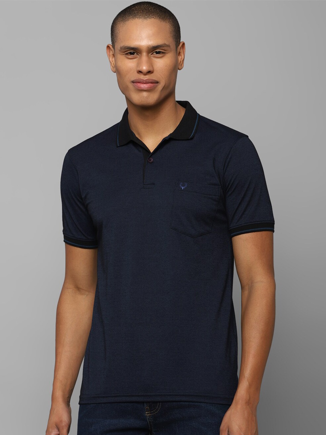 

Allen Solly Men Navy Blue Polo Collar Pure Cotton T-shirt
