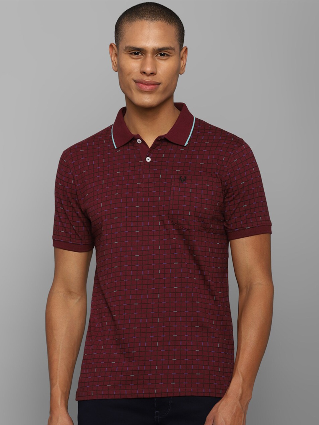 

Allen Solly Men Maroon Printed Polo Collar Pure Cotton T-shirt