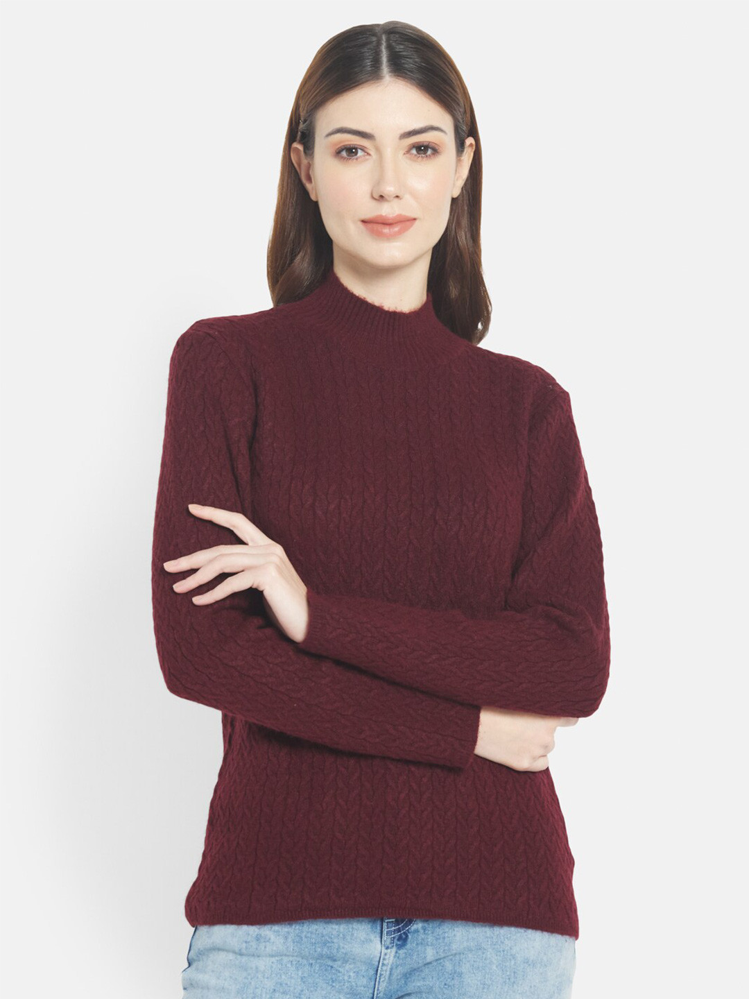 

METTLE Women Maroon Cable Knit Pullover