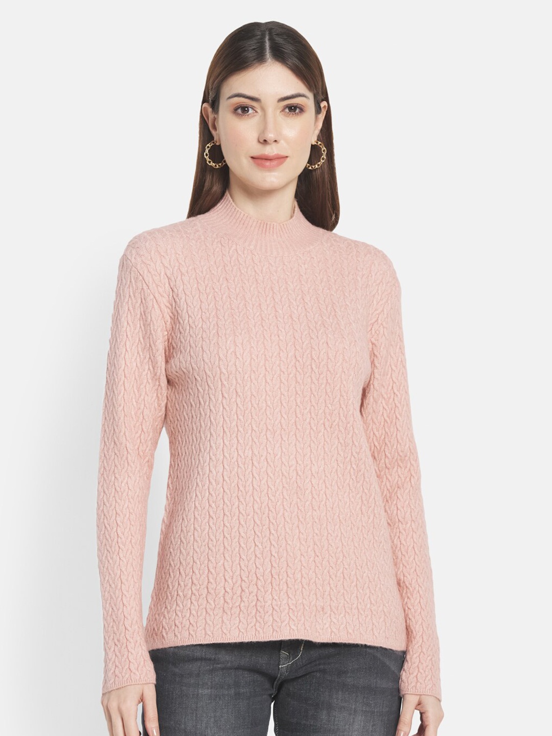 

METTLE Women Pink Cable Knit Pullover