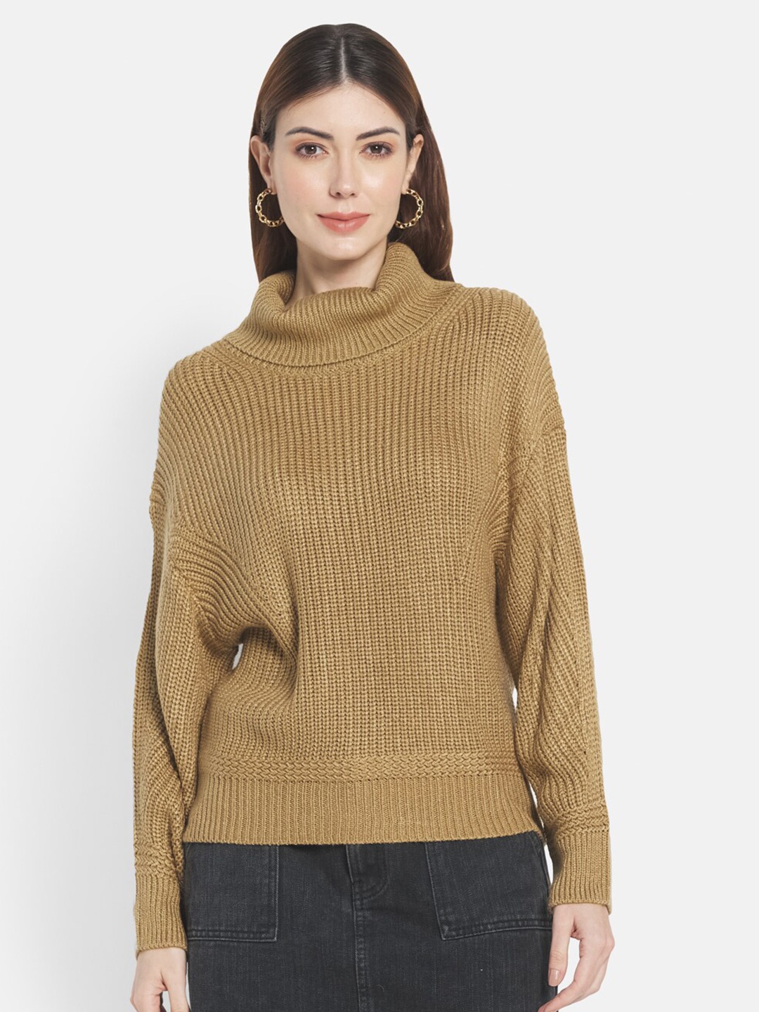 

METTLE Women Brown Mock Collar Pullover