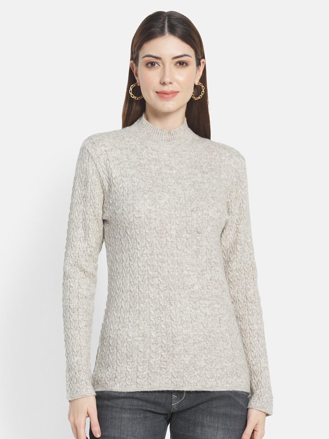 

METTLE Women Cream-Coloured Cable Knit Pullover