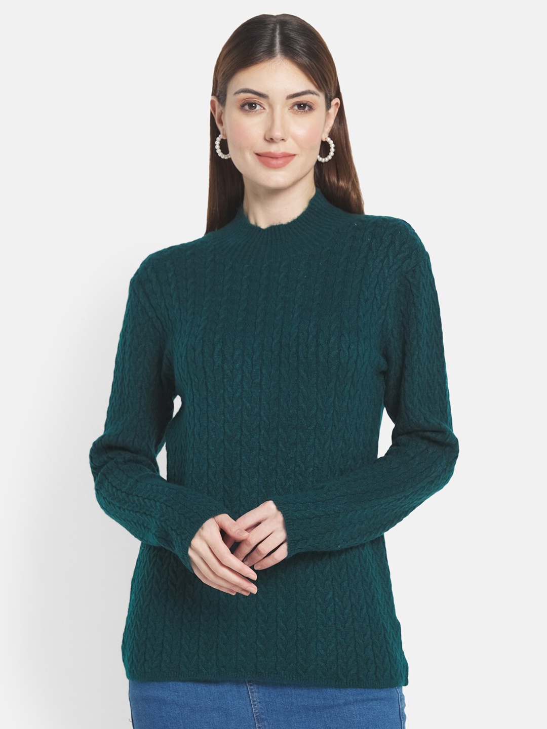 

METTLE Women Green Cable Knit Pullover