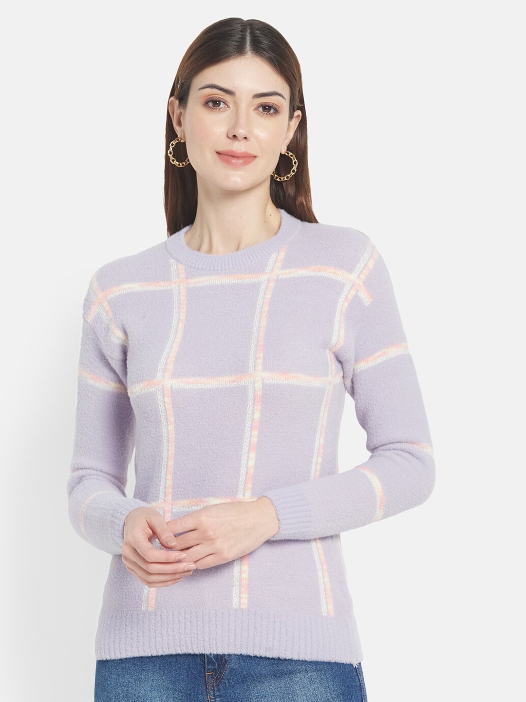 

METTLE Women Purple Checked Pullover