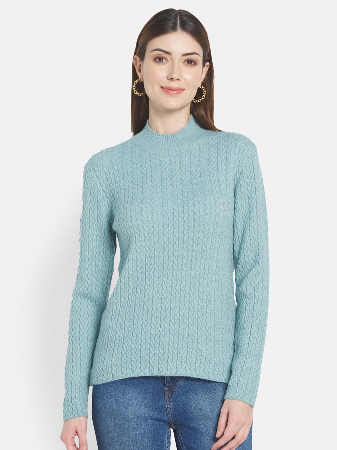 

METTLE Women Blue Cable Knit Pullover