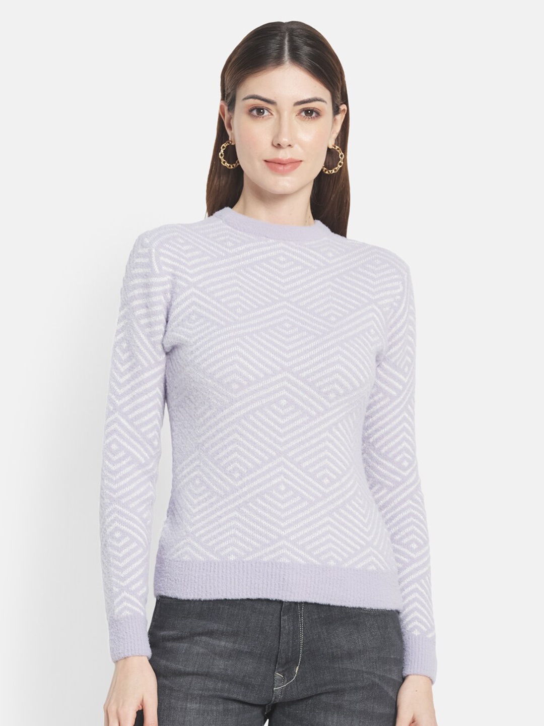 

METTLE Women Lavender & White Printed Pullover