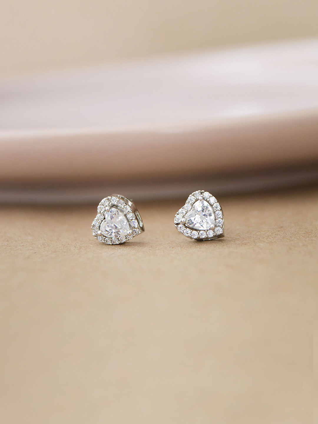 

MANNASH Silver Toned Rhodium Plated Sterling Silver Heart Shaped Stud Earrings