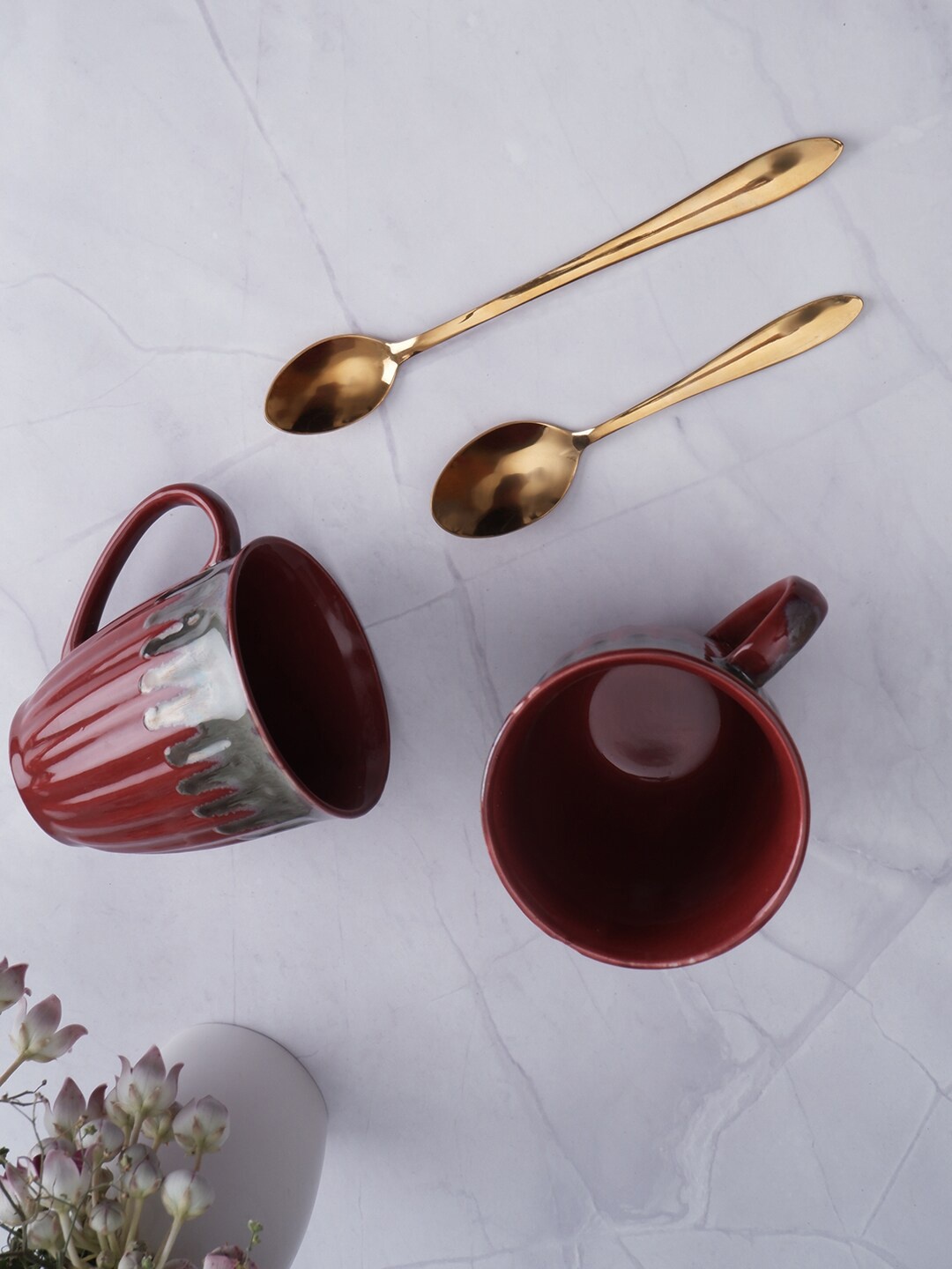 

THE WHITE INK DECOR Red & Grey Dishwasher &Microwave Safe Ceramic Mug 300 ml