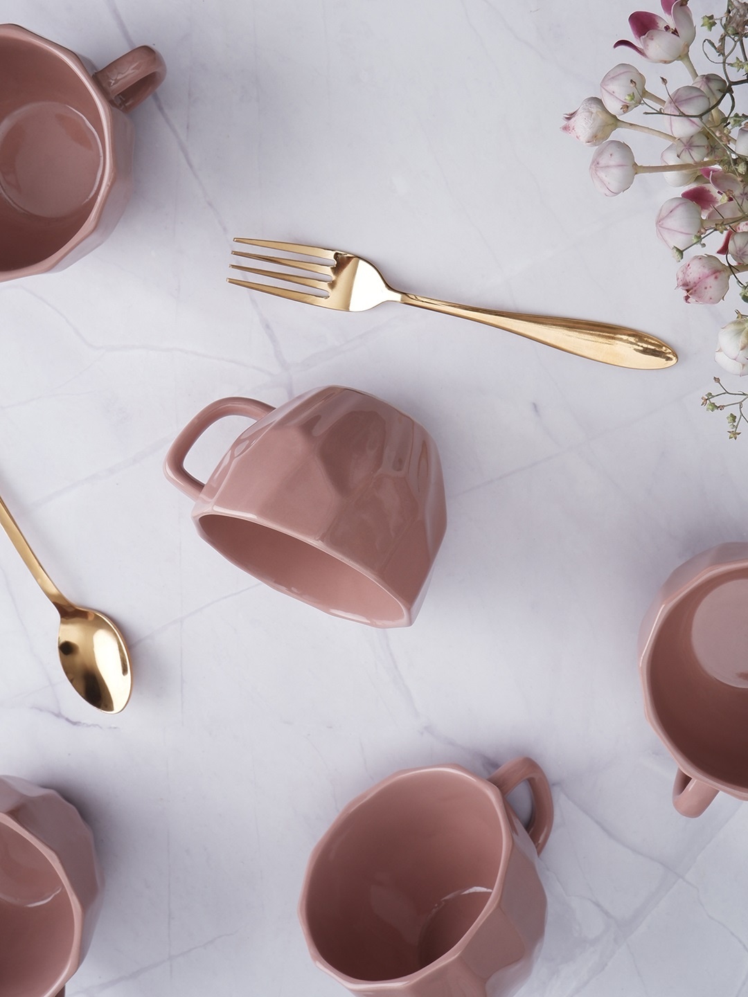 

THE WHITE INK DECOR Pink Dishwasher & Microwave Safe Ceramic Glossy Mugs 250 ml