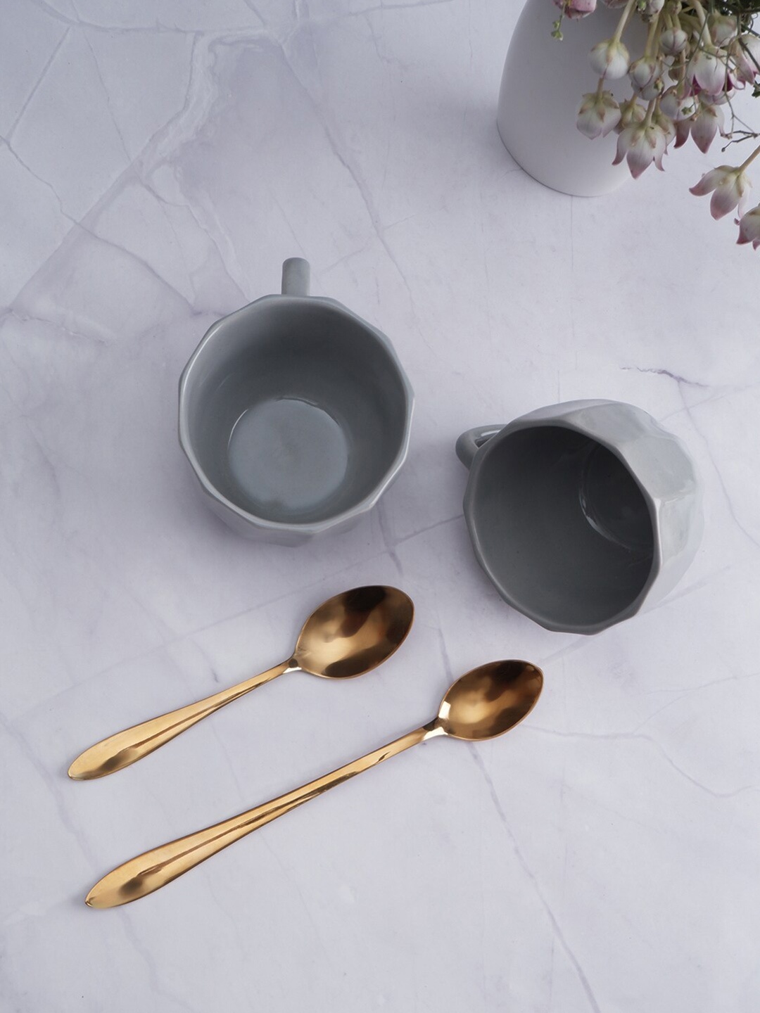 

THE WHITE INK DECOR Grey Dishwasher & Microwave Safe Ceramic Glossy Mugs 250 ml