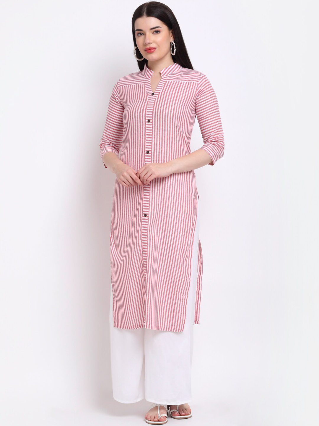 

Aarsha Women Red Striped Printed Straight Fit Cotton Kurta