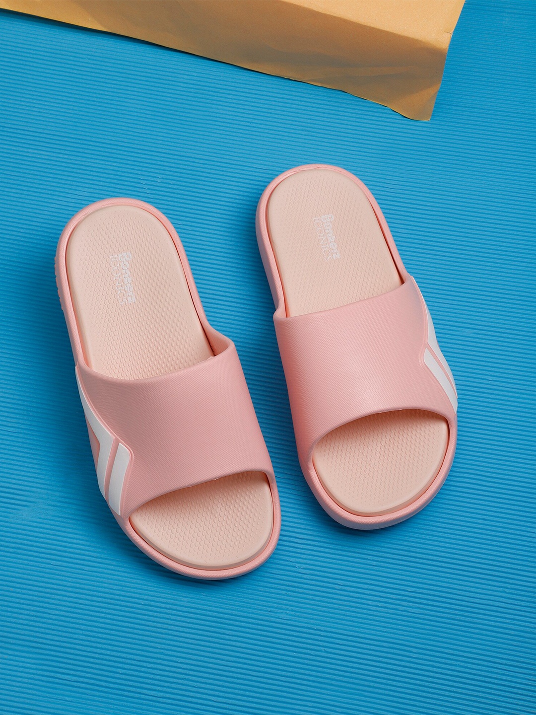 

ICONICS Women Pink & White Colourblocked Croslite Sliders