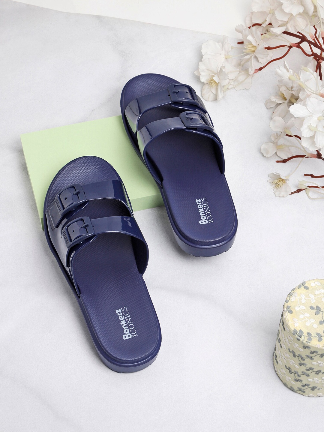 

ICONICS Women Navy Blue Croslite Sliders