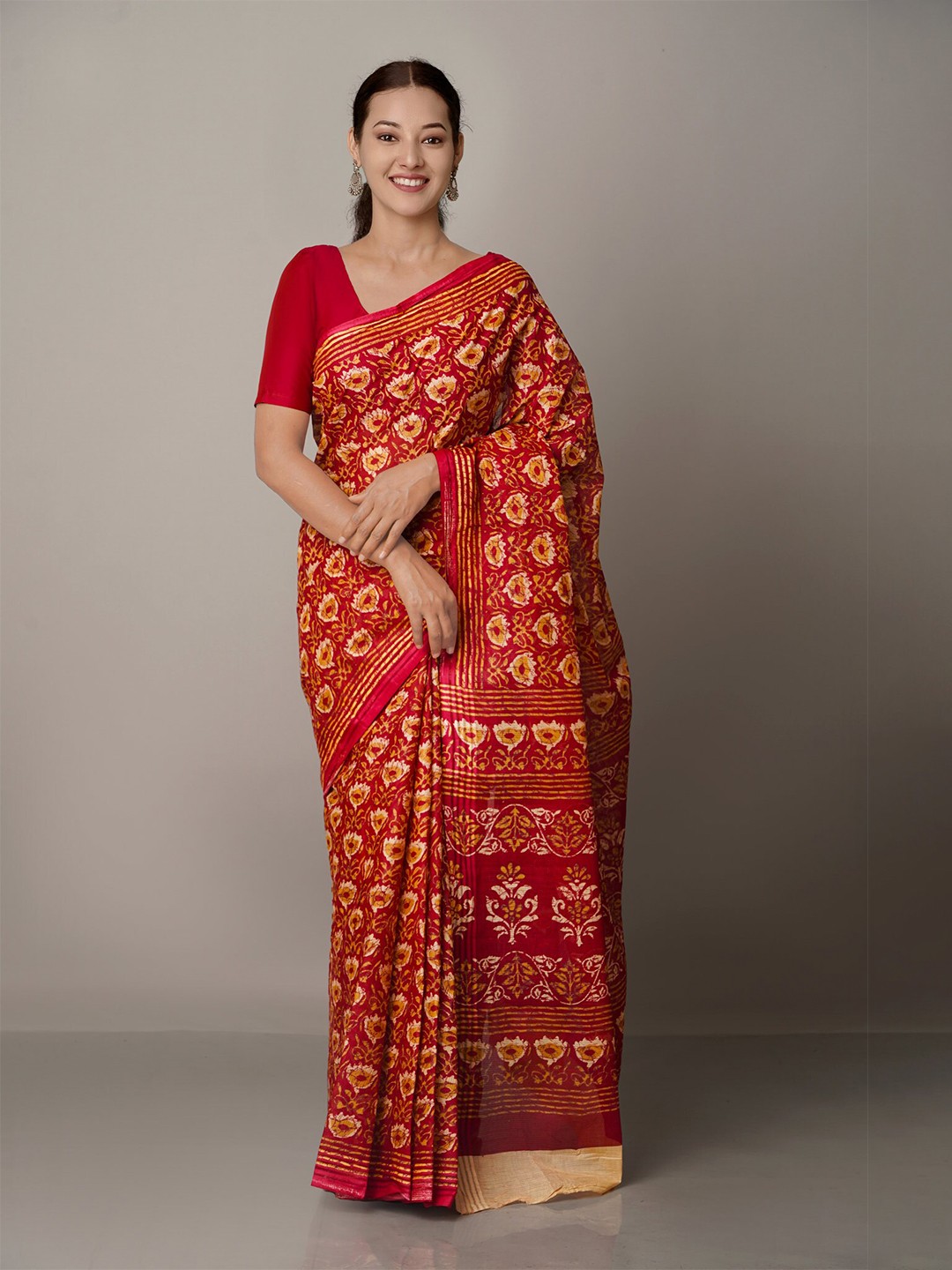 

Unnati Silks Red & Brown Ethnic Motifs Pure Cotton Kovai Saree