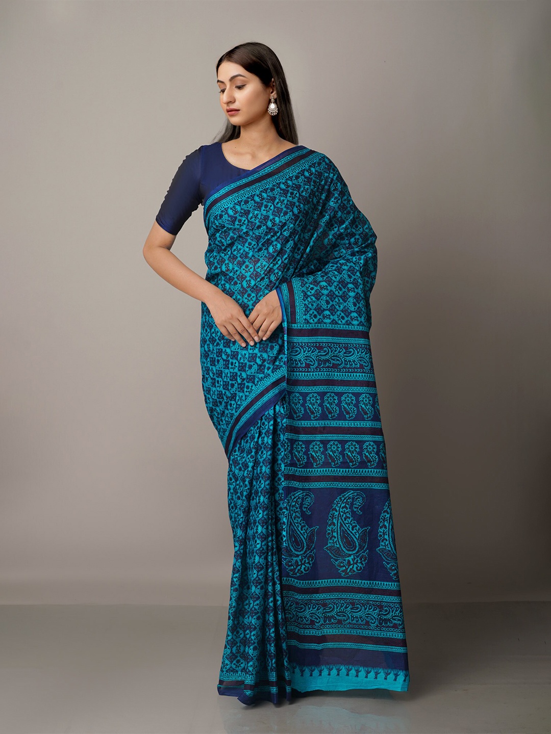 

Unnati Silks Blue Ethnic Motifs Pure Cotton Kovai Saree