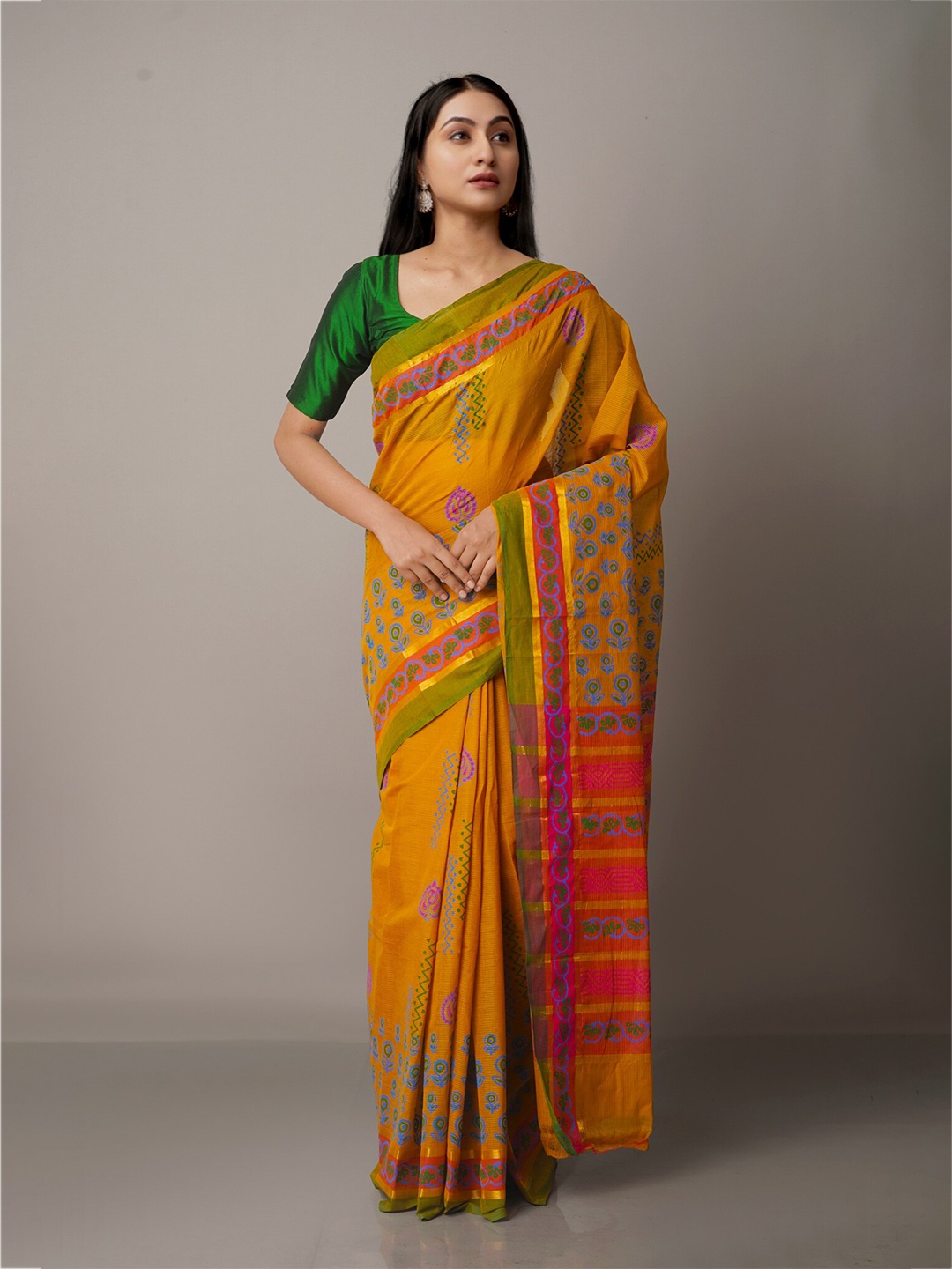 

Unnati Silks Brown Ethnic Motifs Pure Cotton Mangalagiri Saree