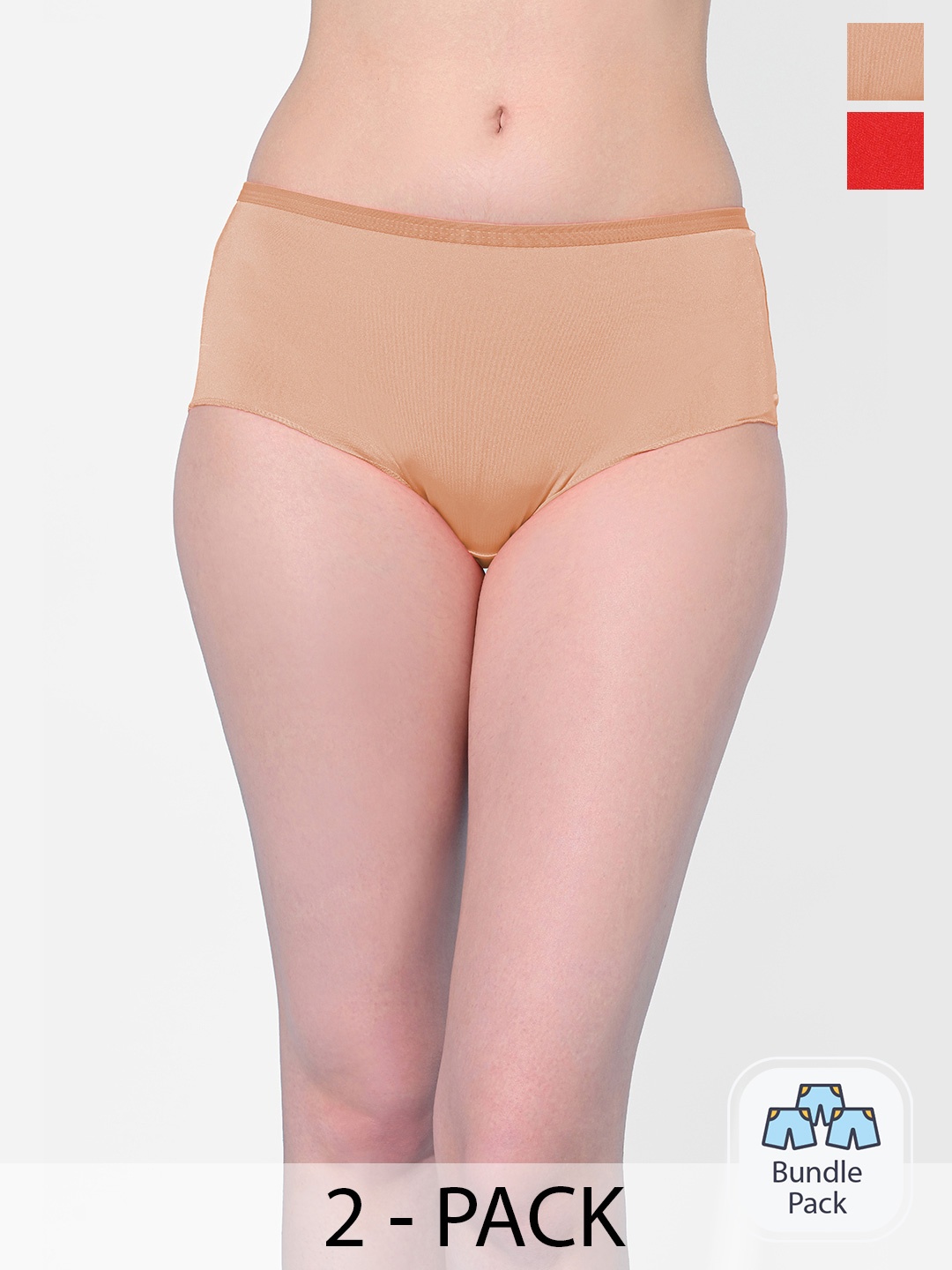 

StyFun Women Pack Of 2 Solid Hipster Briefs, Red