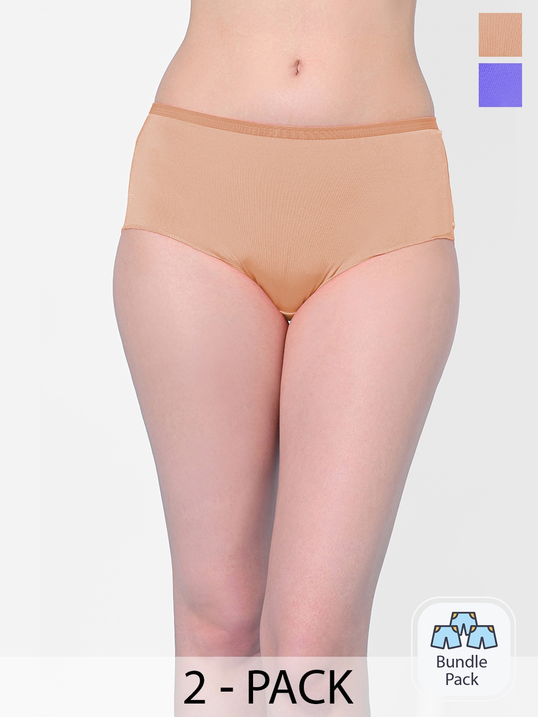 

StyFun Women Pack Of 2 Blue & Beige Solid Hipster Briefs
