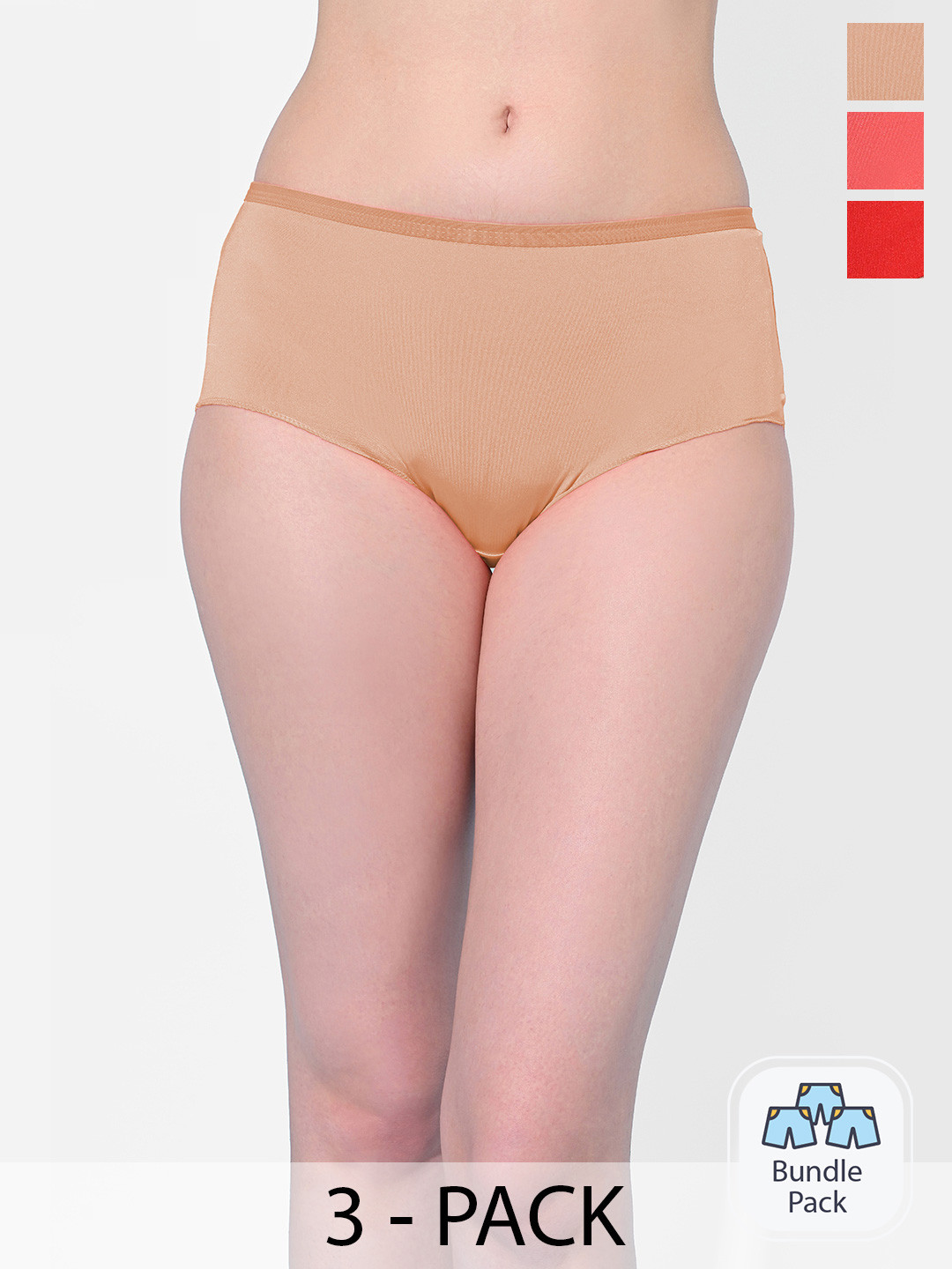 

StyFun Women Pack Of 3 Solid Seamless Hipster Briefs, Red