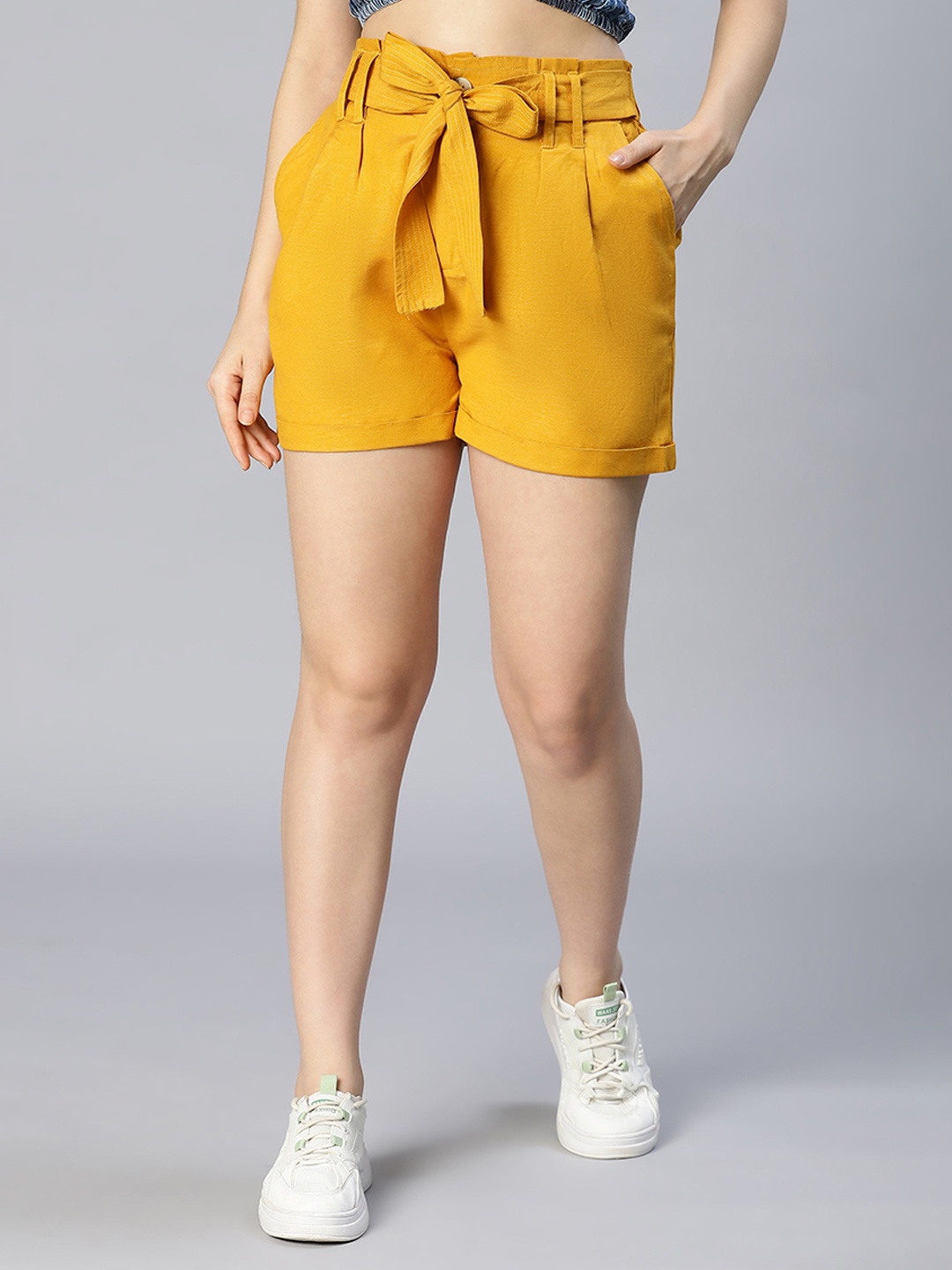 

Oxolloxo Women Mustard Cotton Shorts